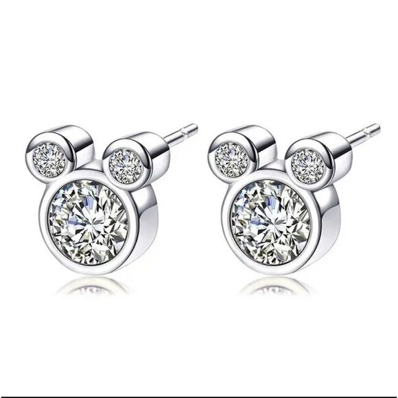 Silver Mickey Mouse Crystal Stud Earrings - Picture 3 of 4